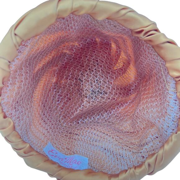 Eva Mae Modes Hat Headpiece Vtg 60s Pleated Satin Gold Box Style Formal Brooch - Picture 9 of 13